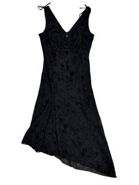 Y2K Rampage Glitter Floral Asymmetrical Hem Midi Dress